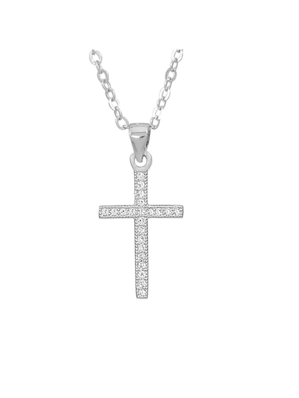 Sterling Silver Micropave Milgrain Cross Necklace